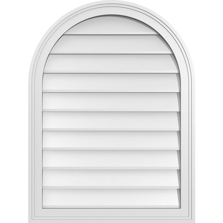 Ekena Millwork Round Top Surface Mount PVC Gable Vent w/ 2"W x 1-1/2"P Brickmould Frame, 24"W x 32"H GVPRT24X3202SN